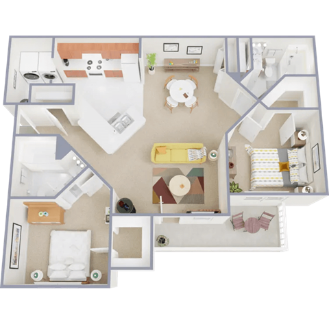 Floor plan for 2 beds, 2 baths, 1018 sqft